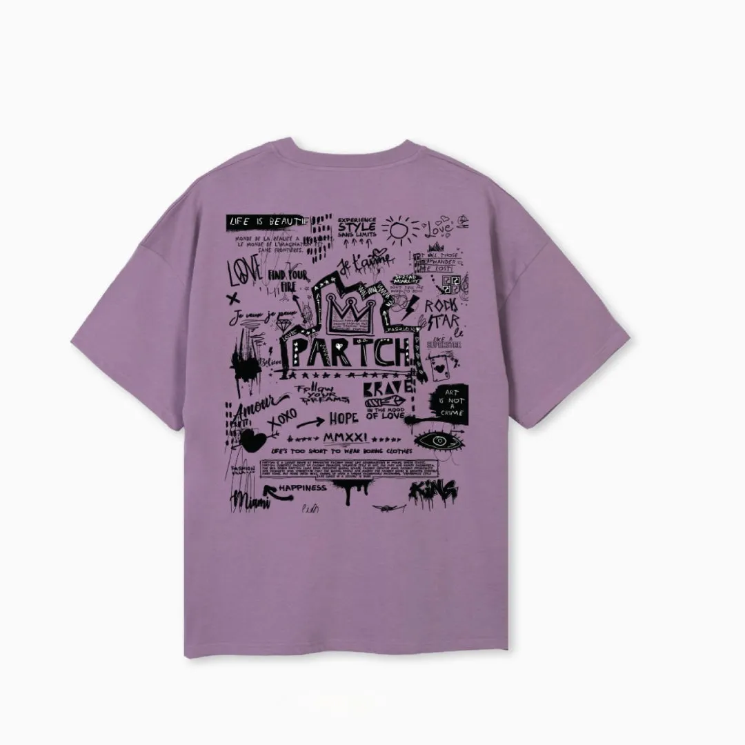 Partch Pop Love Oversized Tee Purple Cotton