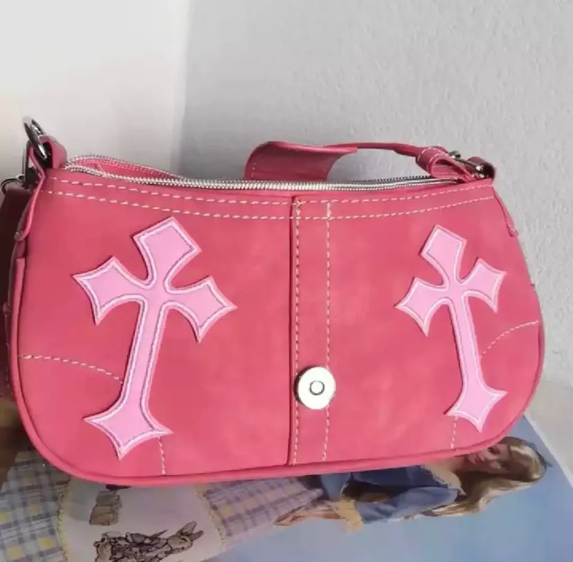 Pink Cross Print Shoulder Bag