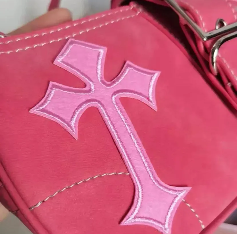 Pink Cross Print Shoulder Bag