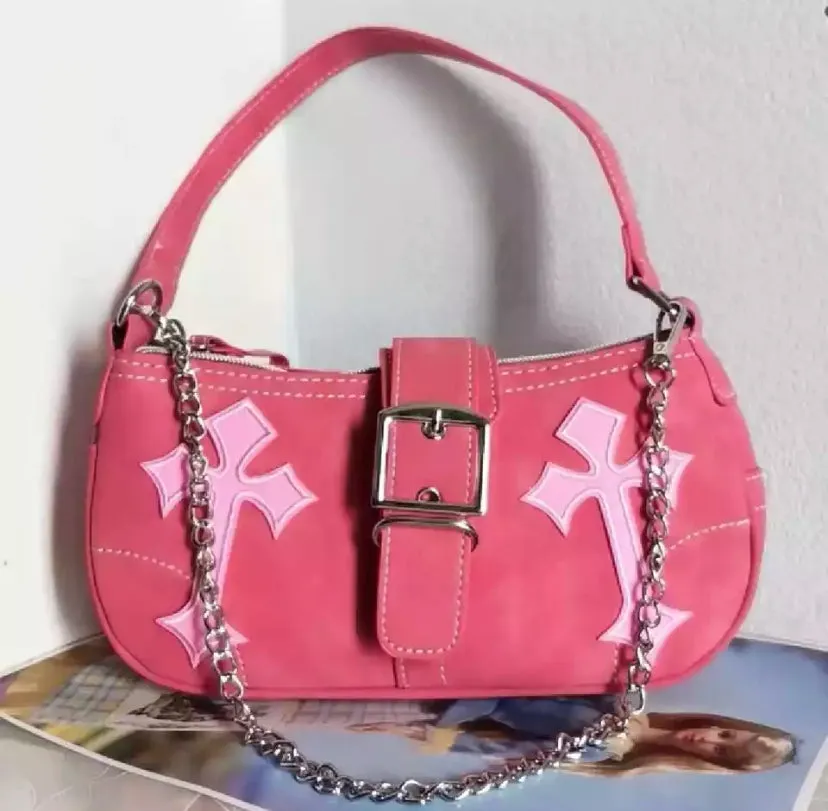 Pink Cross Print Shoulder Bag
