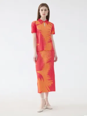 Pleated Lapel Top Two-Piece Set Skirt