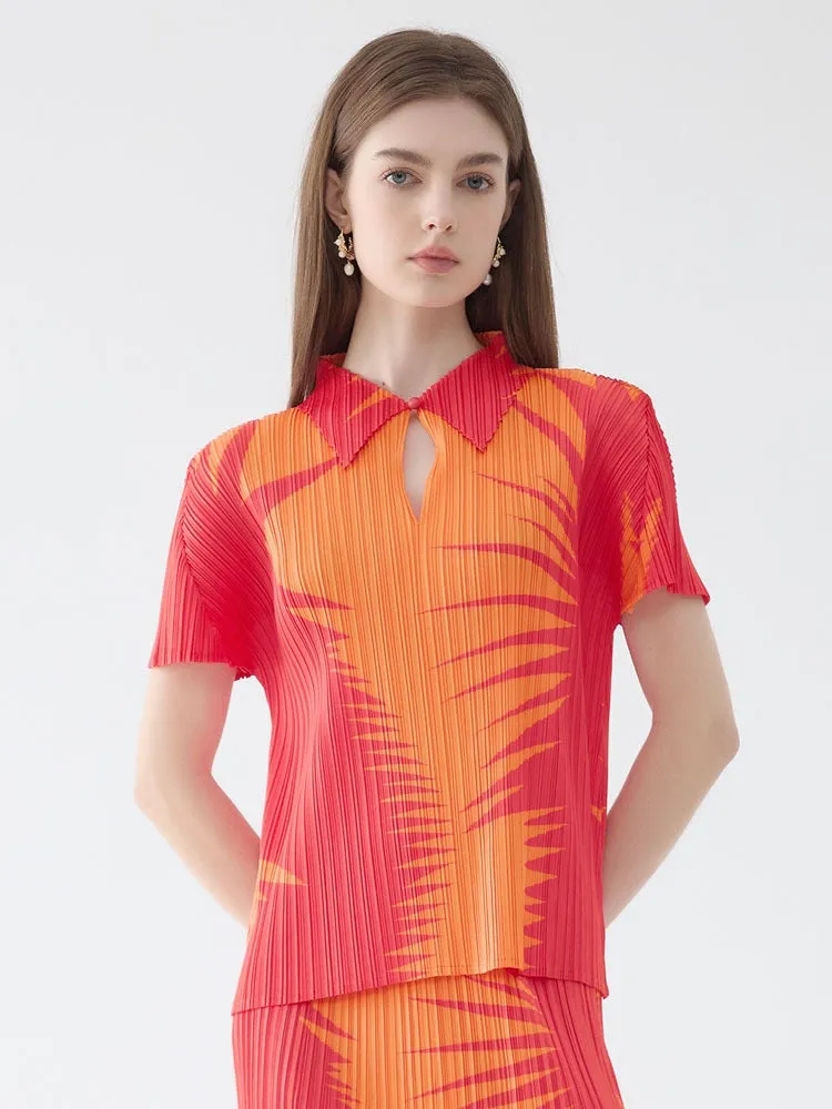 Pleated Lapel Top Two-Piece Set Skirt