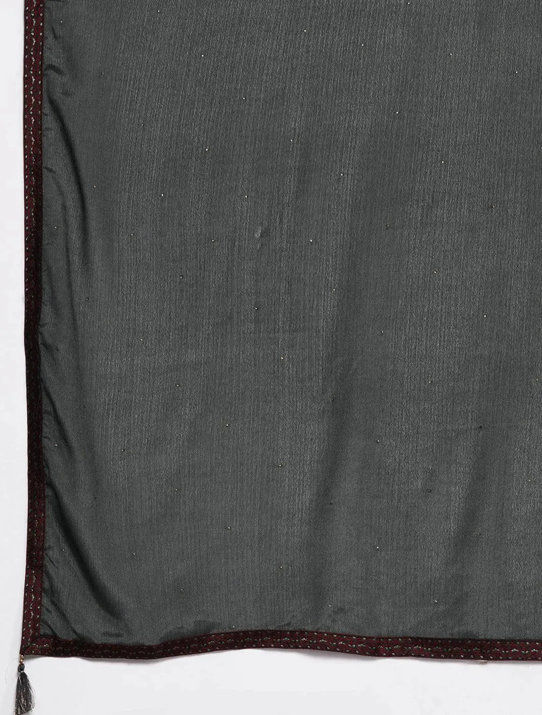 Plus Size Grey Woven Design Silk Blend Straight Kurta With Trousers & Dupatta