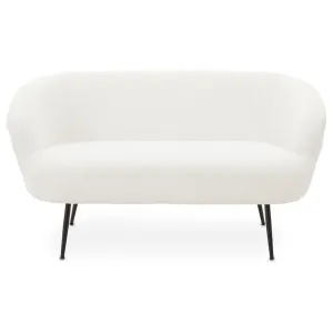 Plush White Furry Fabric 2 Seater Sofa Metal Legs