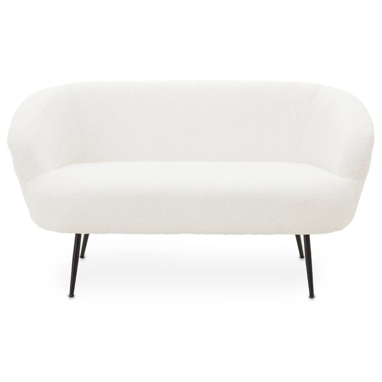 Plush White Furry Fabric 2 Seater Sofa Metal Legs