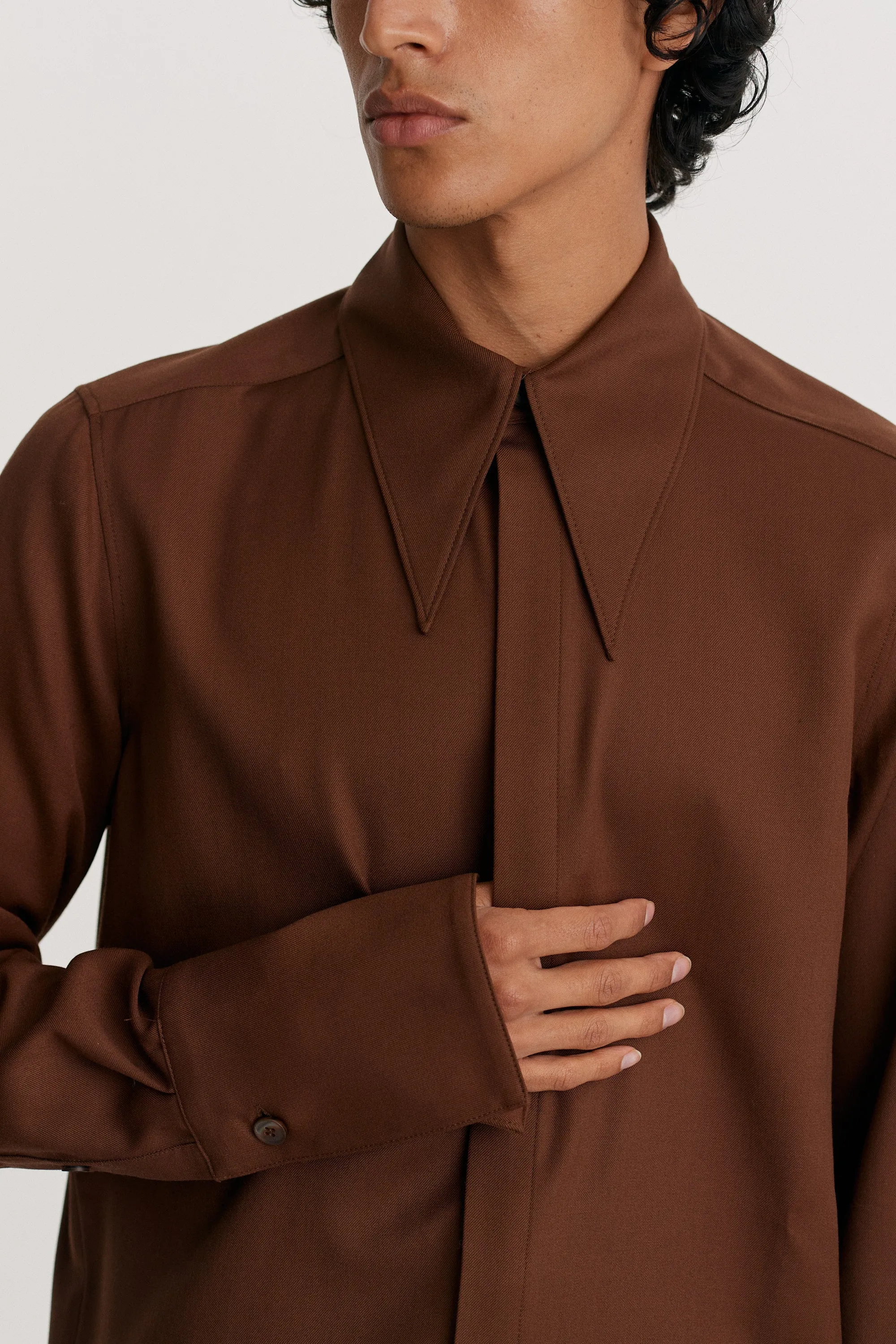 Pointed Collar Long Line Shirt