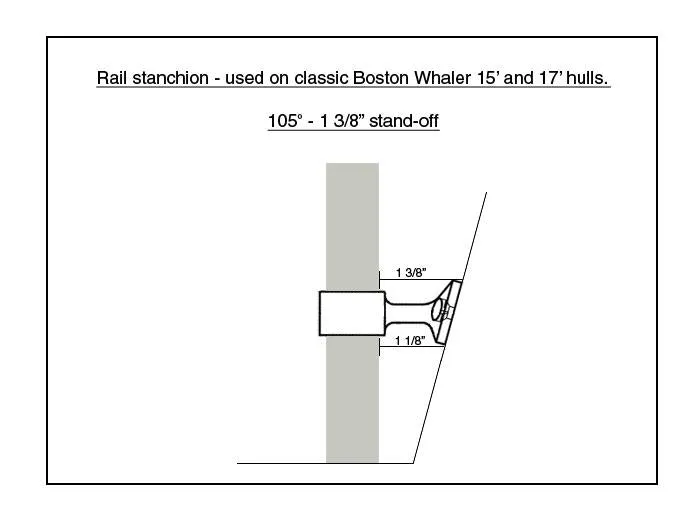 Rail Stanchion ''Stand-Off'' 105 Degree 1 3/8'' - Fits Boston Whaler 15' - 17'