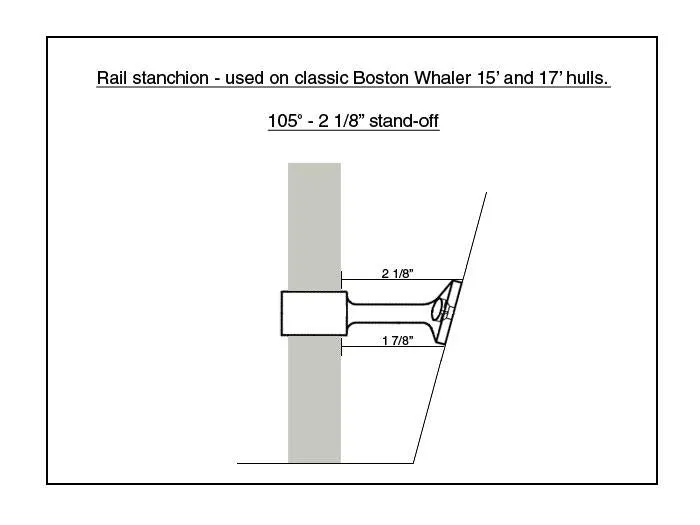 Rail Stanchion ''Stand-Off'' 105 Degree X 2 1/8''- Fits Boston Whaler 15'-17'