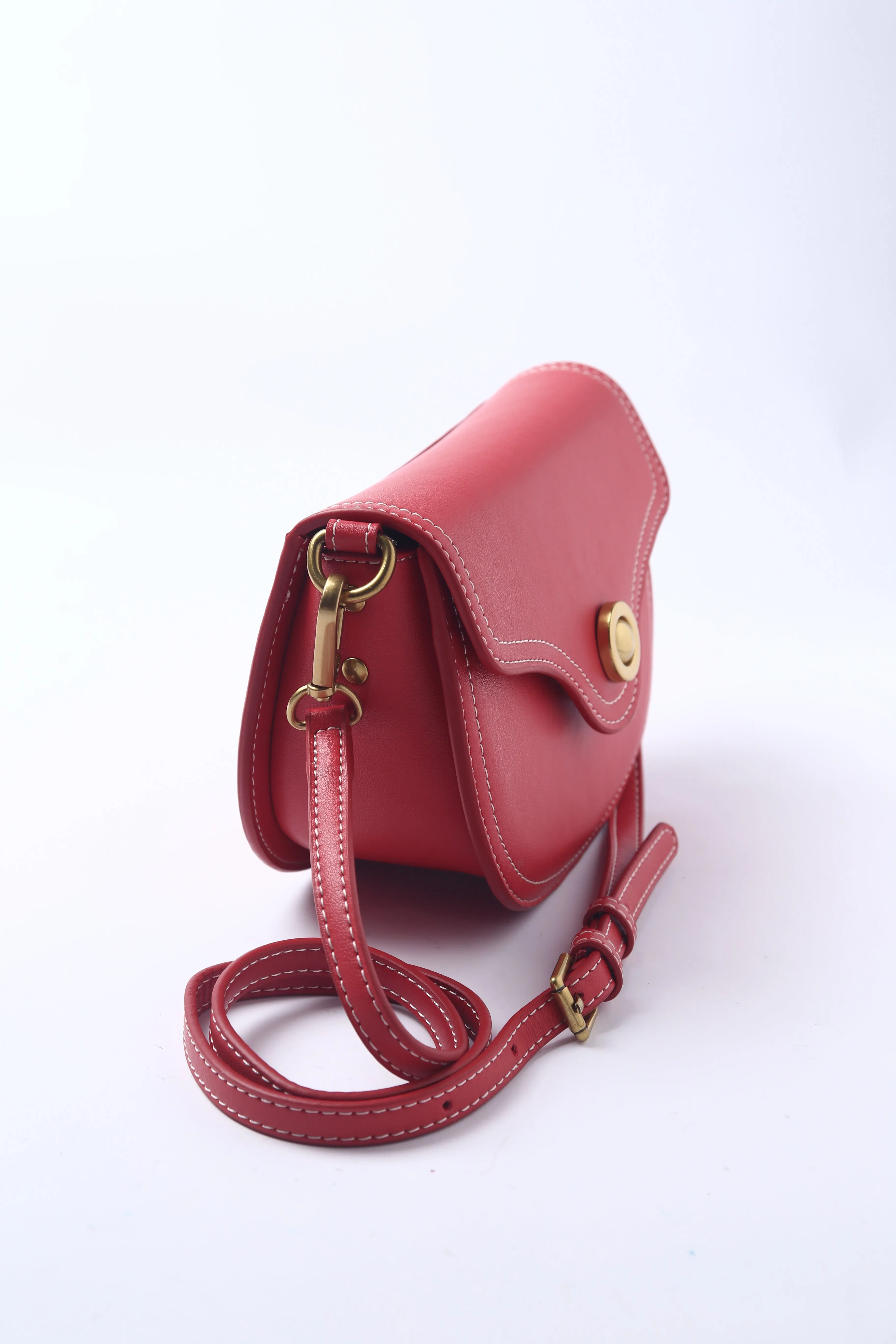 Red Leather Small Saddle Bag