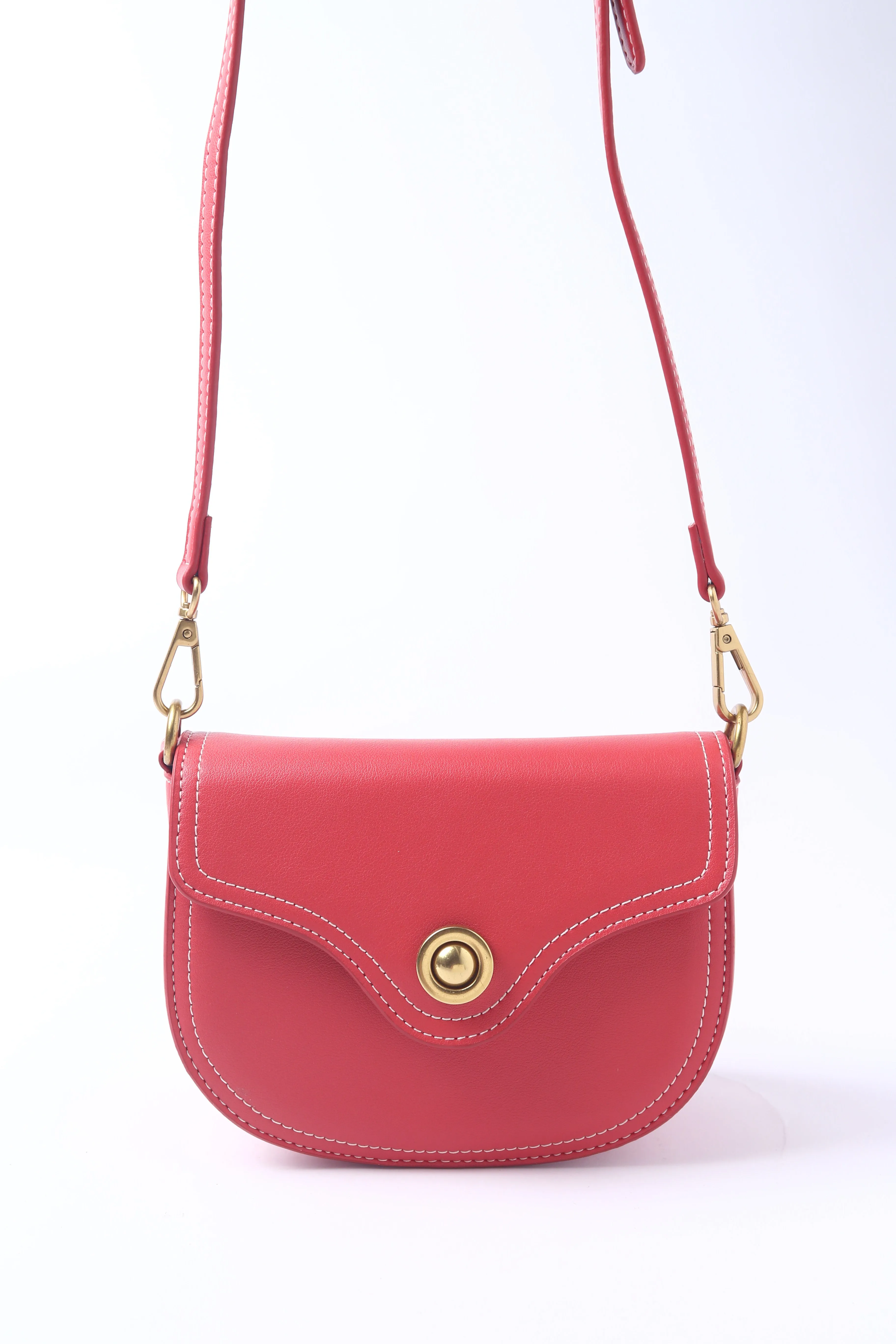 Red Leather Small Saddle Bag