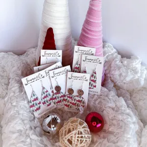 Red Pick Up Truck & Pine Tree Christmas Earrings|Festive Leather Holiday Jewelry