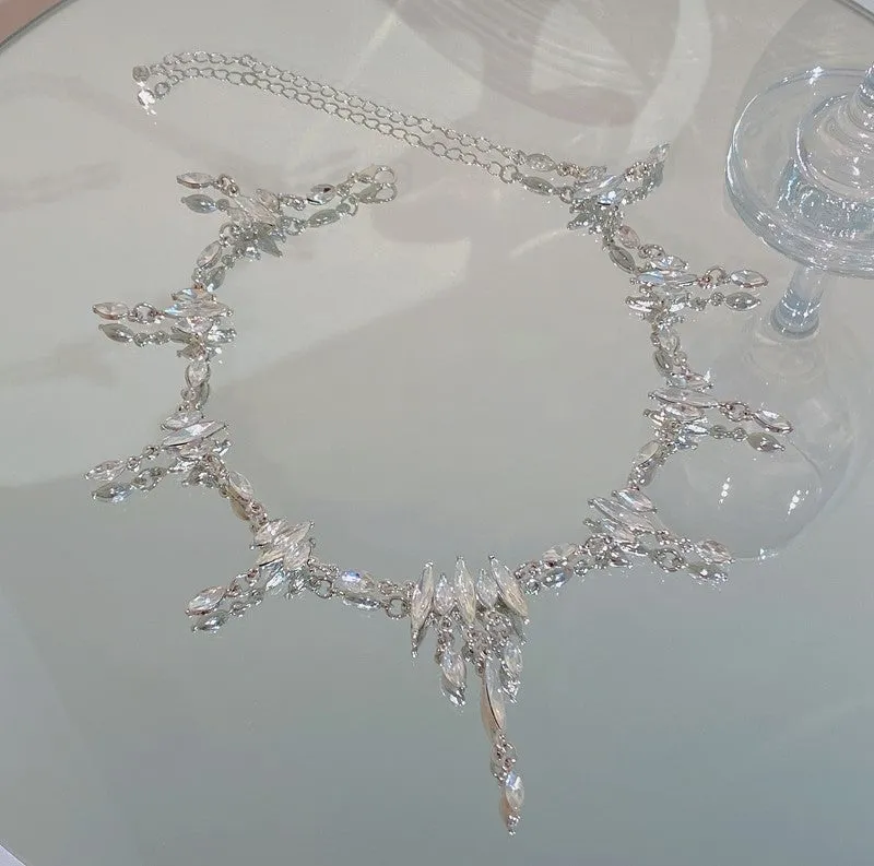 Rhinestone Fairy Diamond Silver Drop Angelic Chain Tassel Pendant Necklace