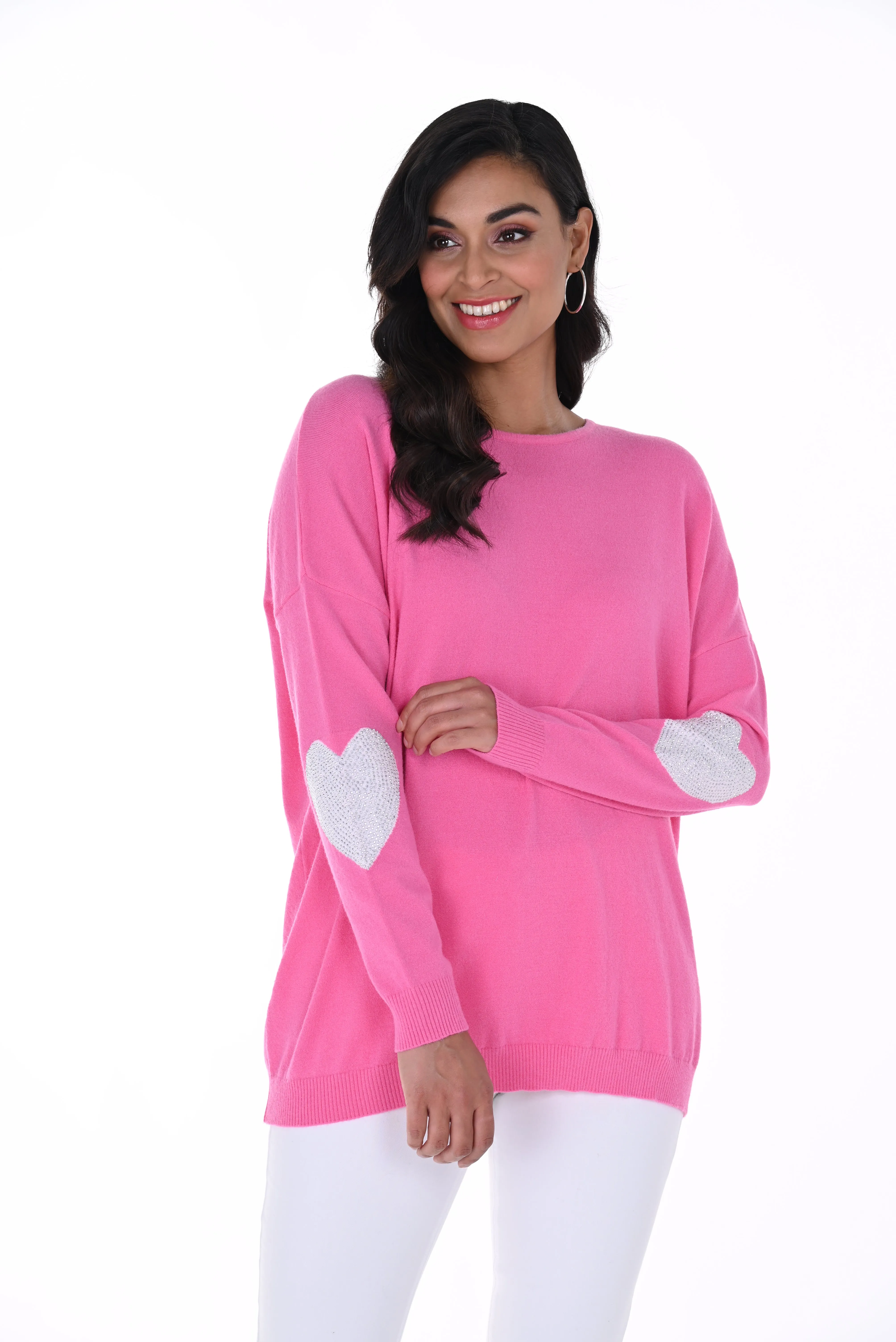 Rhinestone Heart Sleeve Sweater