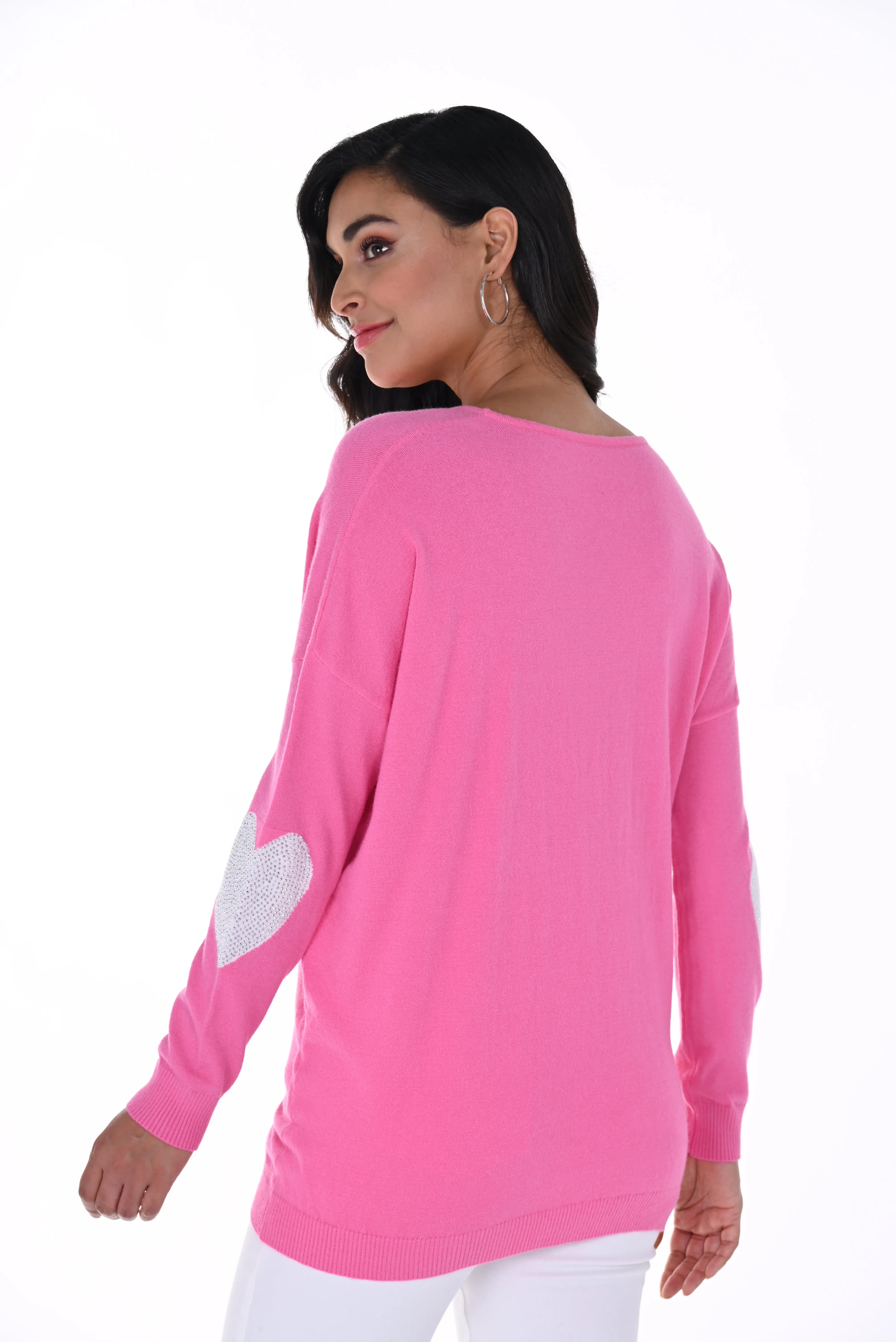 Rhinestone Heart Sleeve Sweater