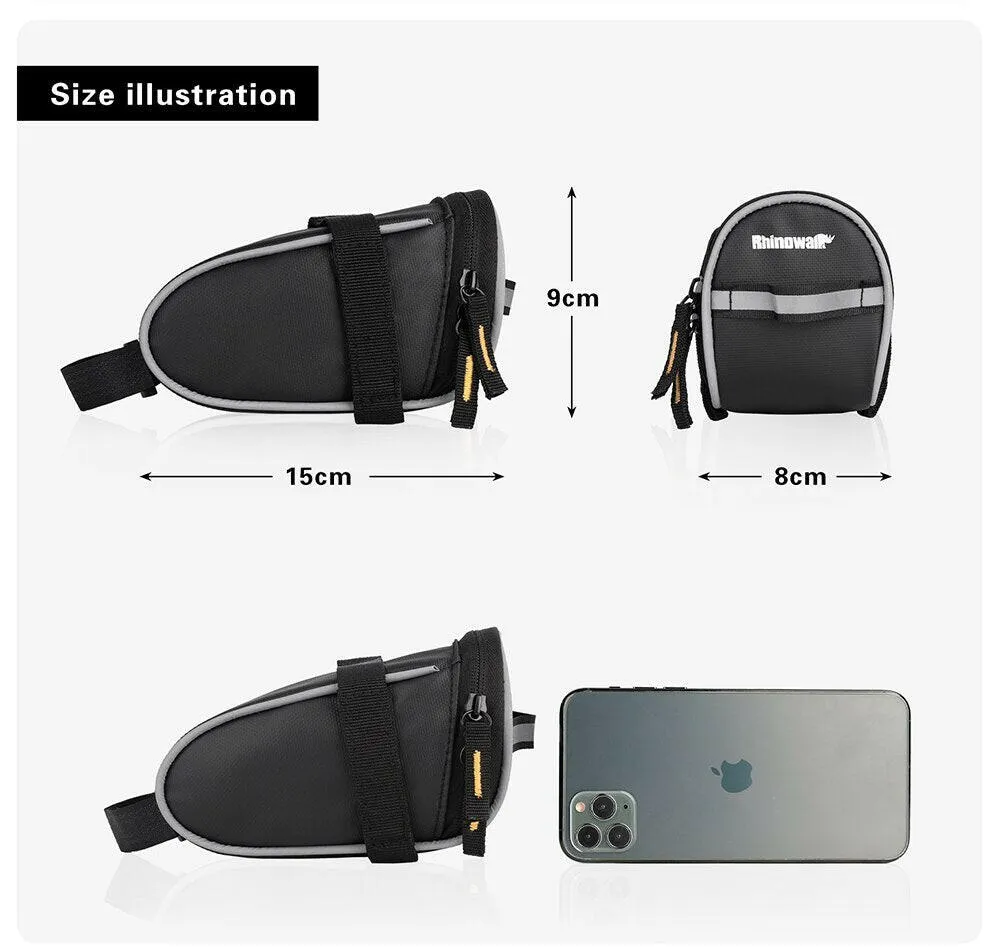 Rhinowalk Bike Saddle Bag 0.8L Small Waterproof Storage Black Tail Rear Pack Accessory Kit Tool Reflective MTB Road Bicycle Bag