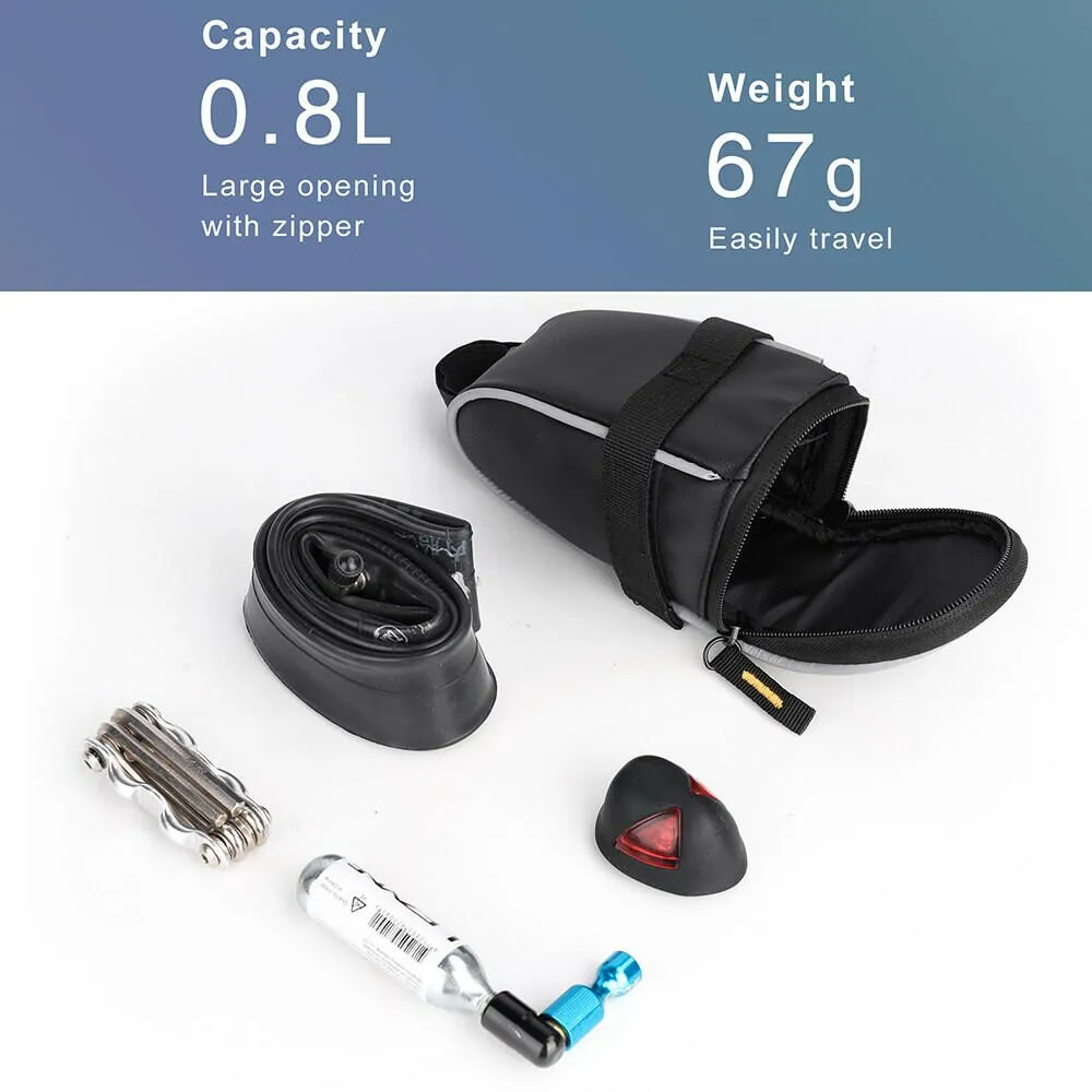 Rhinowalk Bike Saddle Bag 0.8L Small Waterproof Storage Black Tail Rear Pack Accessory Kit Tool Reflective MTB Road Bicycle Bag