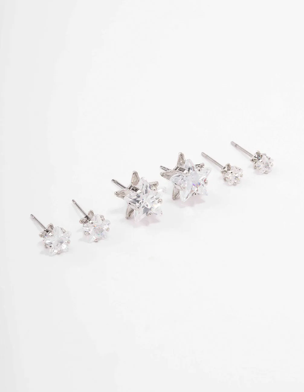 Rhodium Cubic Zirconia Star Stud Earring 3-Pack