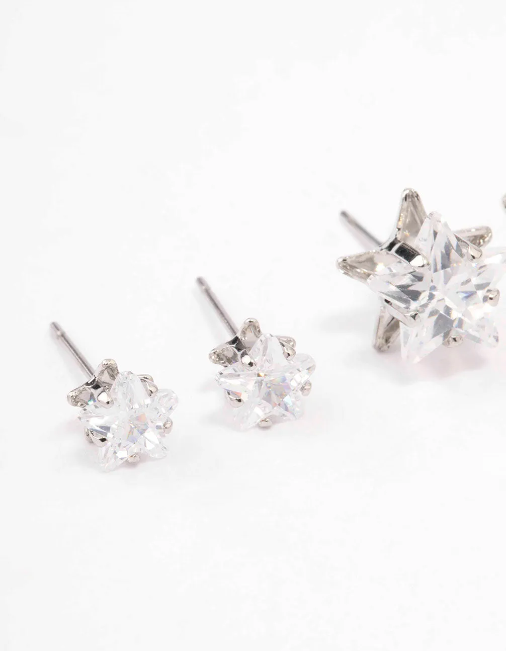 Rhodium Cubic Zirconia Star Stud Earring 3-Pack