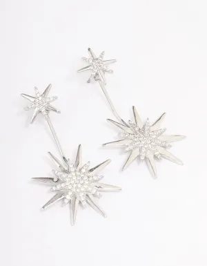 Rhodium Mixed Star Drop Earrings
