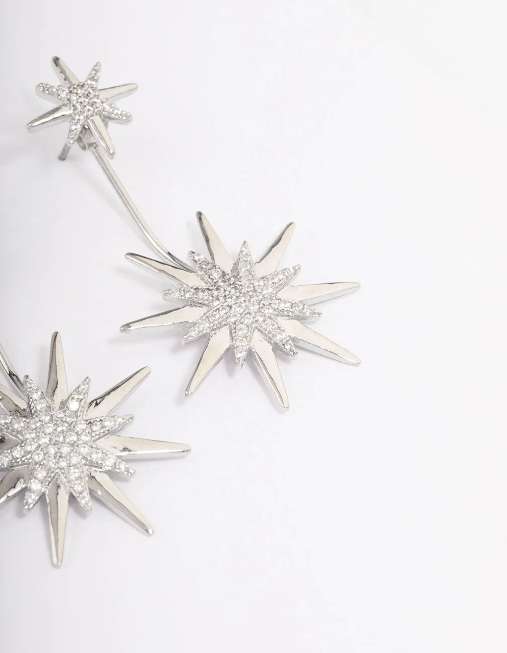 Rhodium Mixed Star Drop Earrings