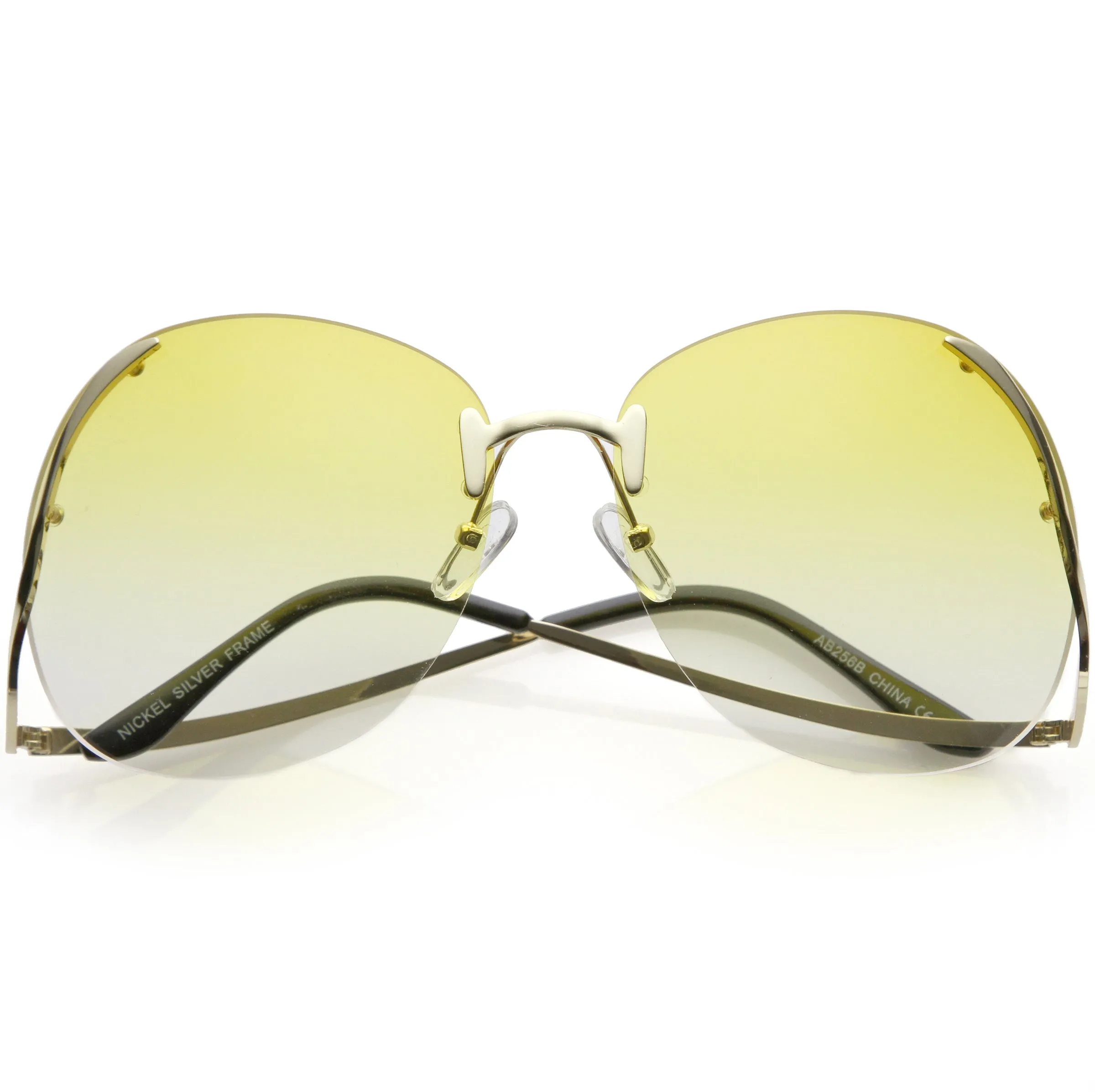 Rimless Curved Metal Arms Round Color Tinted Lens Oversize Sunglasses C428