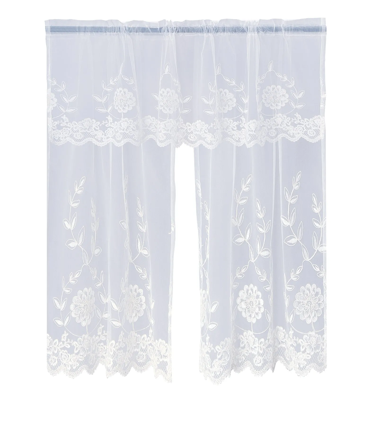Royalty Decorative Embroidered Sheer Lace Floral Decorative Window Treatment Rod Pocket Curtain Straight Valance