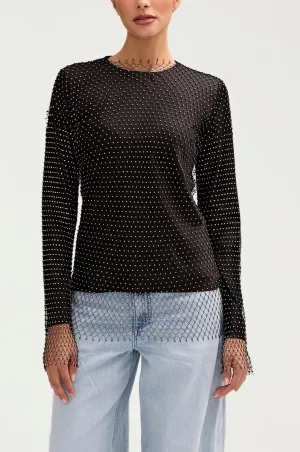 Sania Crystal Satin Top - Black