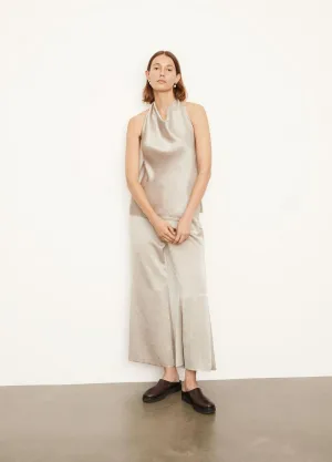 Satin Halter Neck Blouse in Oat Stone