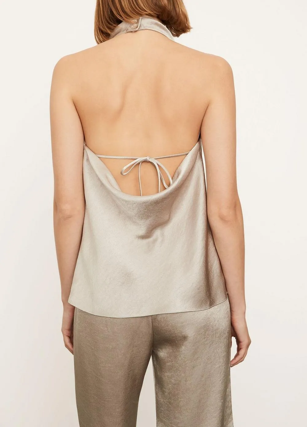 Satin Halter Neck Blouse in Oat Stone