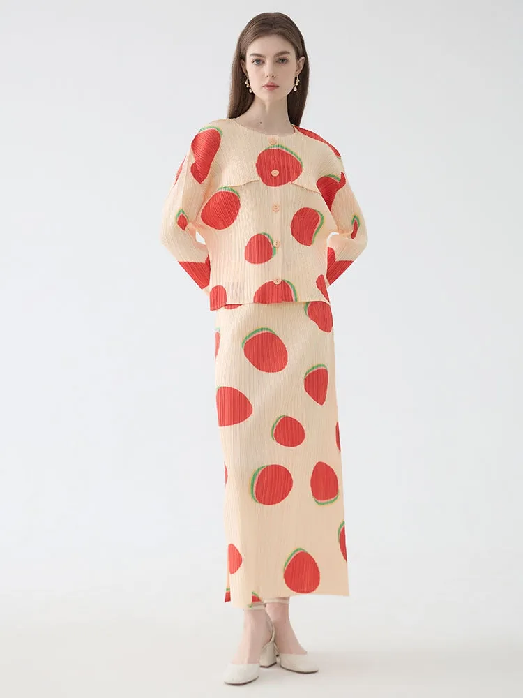 Slim-fitting printed long-sleeved skirt  set
