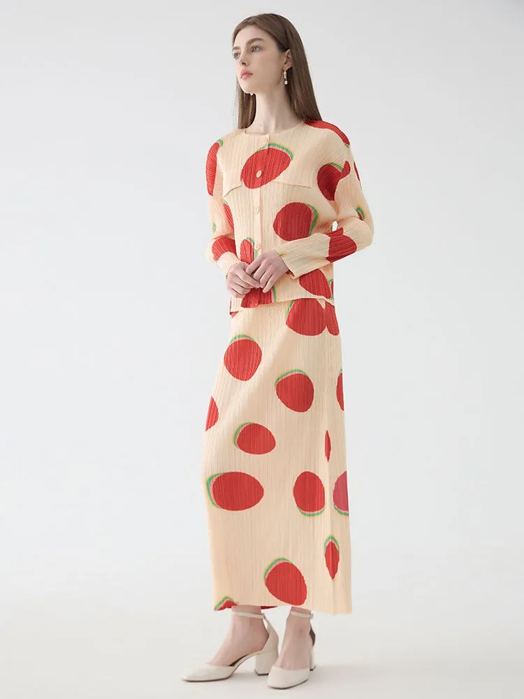 Slim-fitting printed long-sleeved skirt  set