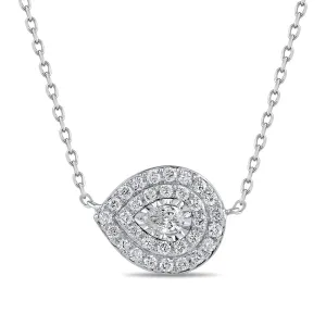 Soliataire Double Halo Pear Shaped Slider Necklace with 0.35ct of Laboratory Grown Diamonds in Sterling Silver and Platinum