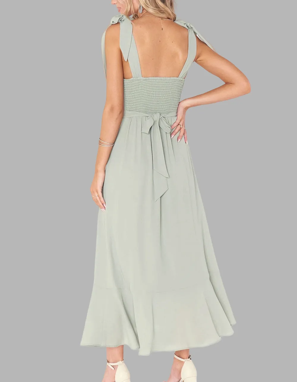 Solid-color Elegant Square Neck Backless Slits Long A-Line Dresses