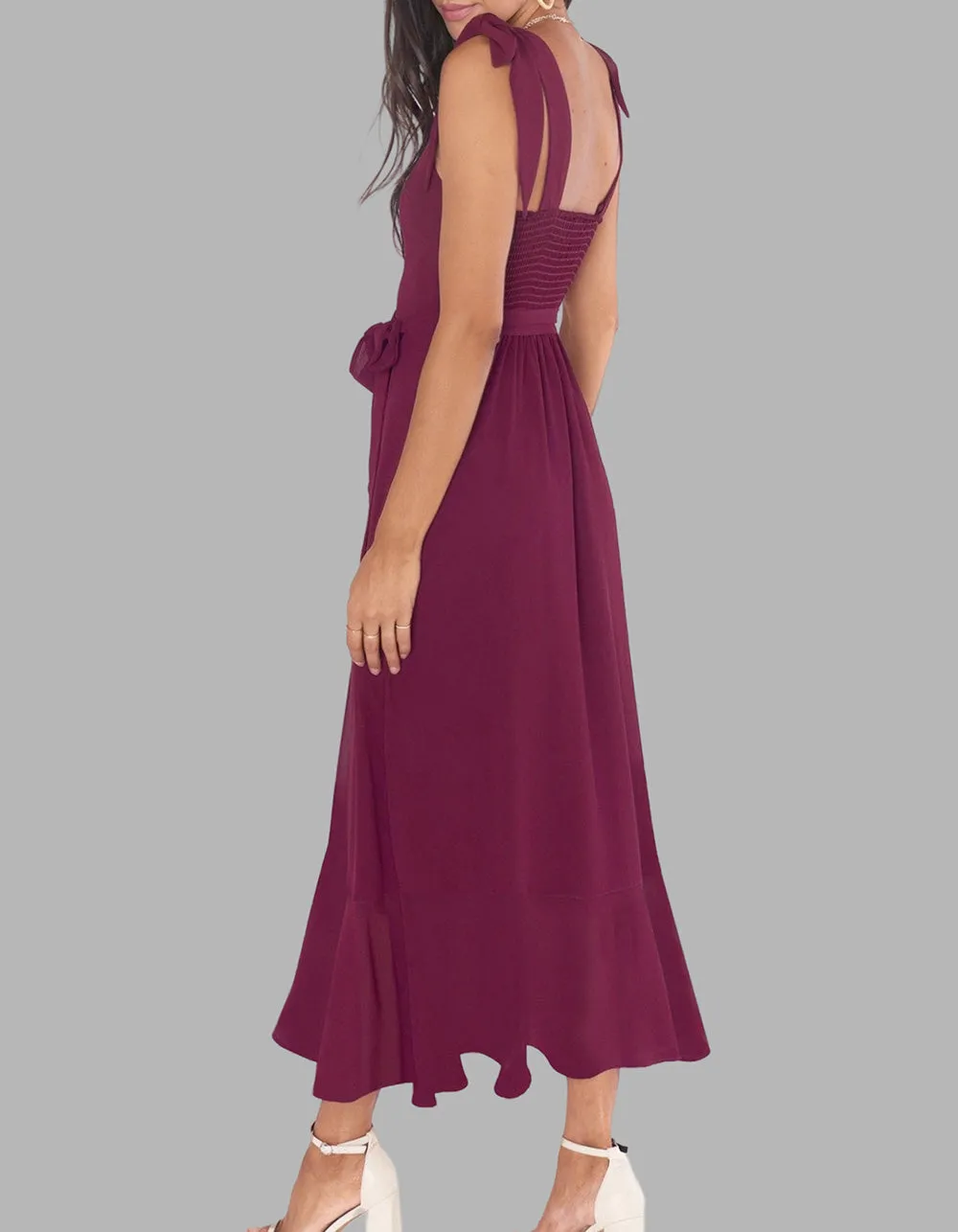 Solid-color Elegant Square Neck Backless Slits Long A-Line Dresses