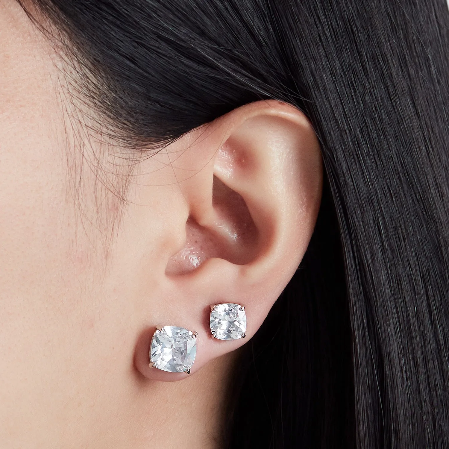 Solitaire CZ Cushion Earrings ( 0.8 CM )