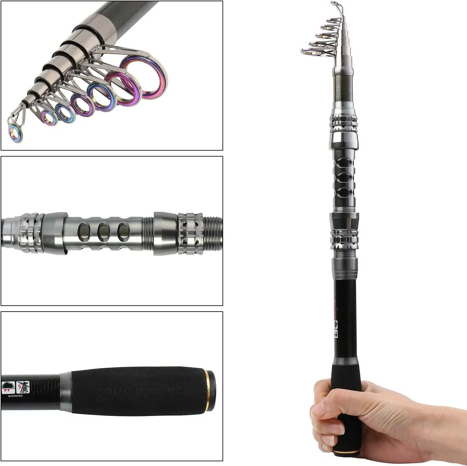 Sougayilang Fishing Rod Combos with Telescopic Fishing Pole Spinning Reels Fishing Carrier Bag for Travel Saltwater Freshwater Fishing