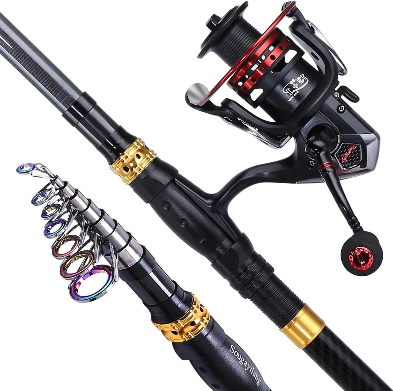 Sougayilang Fishing Rod Combos with Telescopic Fishing Pole Spinning Reels Fishing Carrier Bag for Travel Saltwater Freshwater Fishing