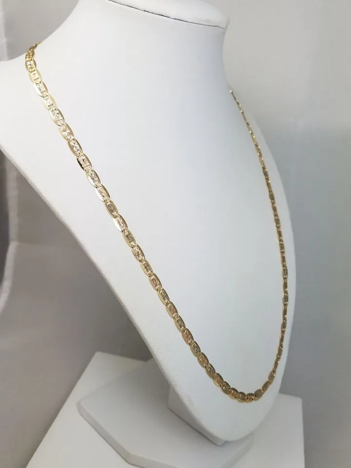 Sparkly 22" Solid 14k Yellow Gold Diamond Cut Fancy Link Chain Necklace