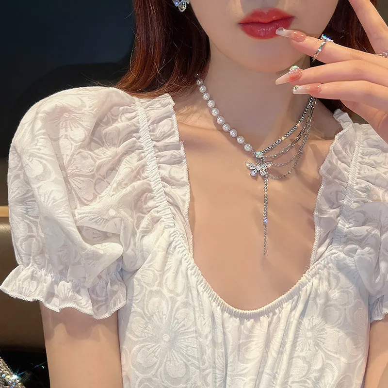 Spring Breeze Butterfly Four Chains Tassel Pendant Necklace