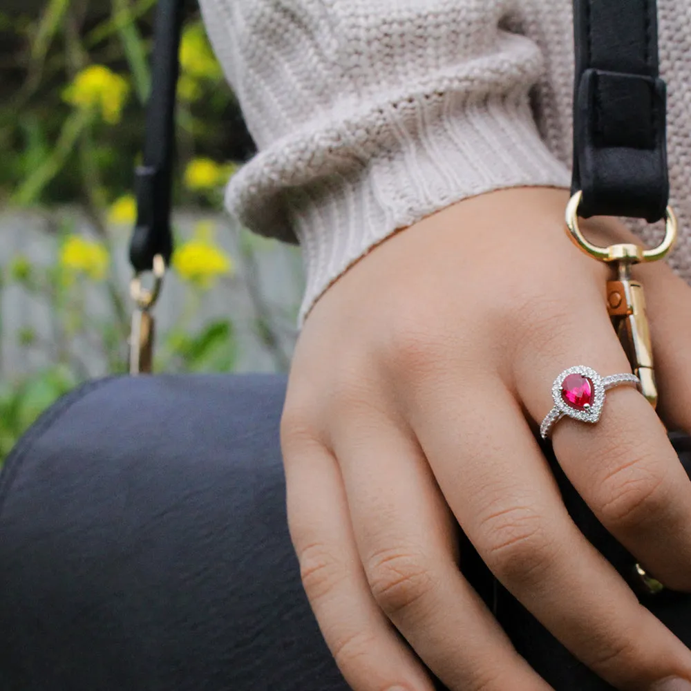 Sterling Silver Created Ruby and Zirconia Set Ring *Resize 1-2 Sizes Up*