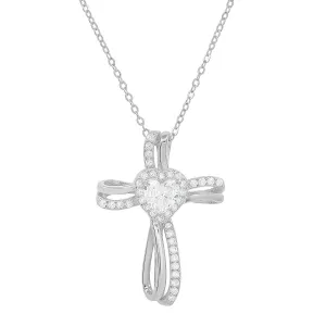Sterling Silver Heart CZ Cross Pendant