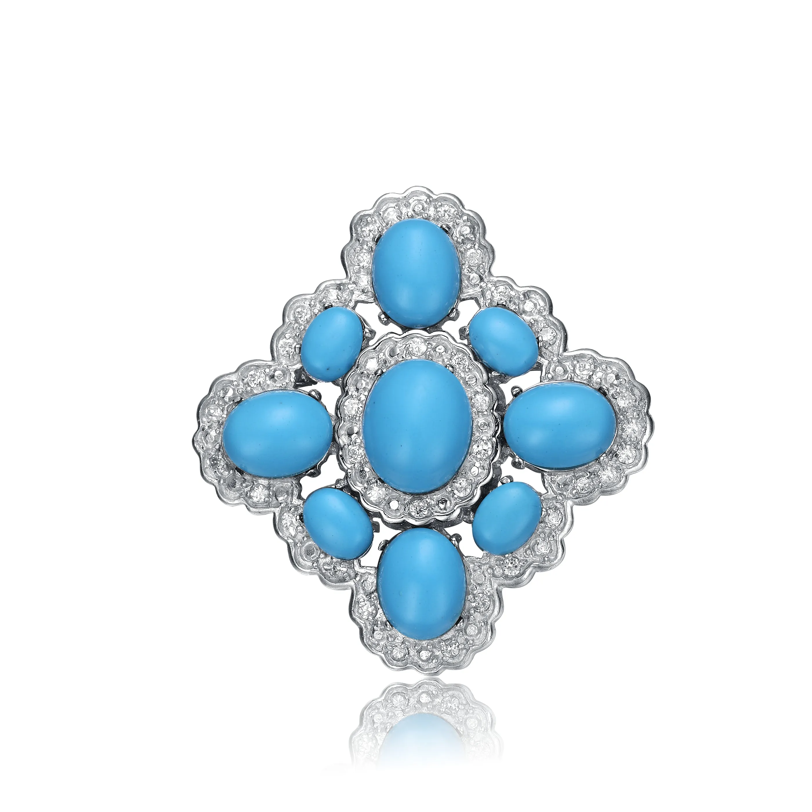 Sterling Silver light blue And White Cubic Zirconia Flower Pin