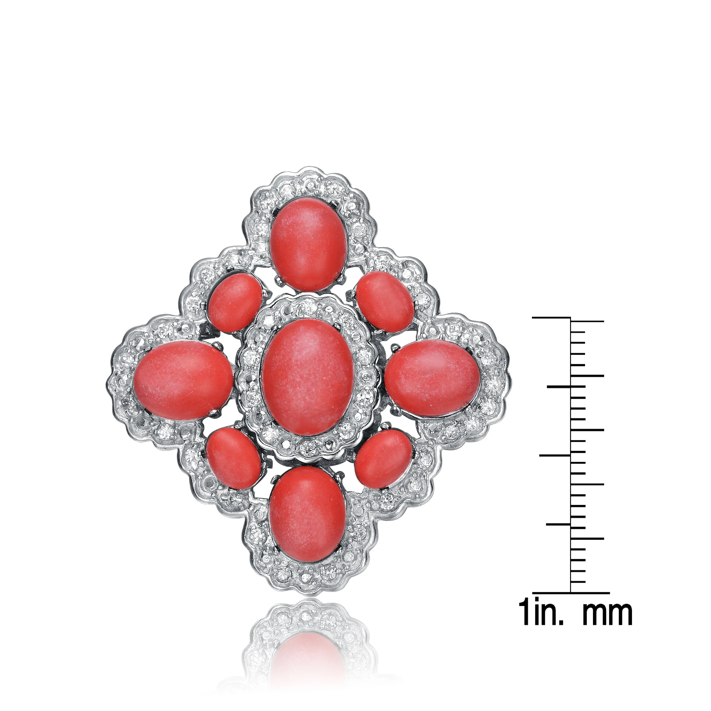Sterling Silver light blue And White Cubic Zirconia Flower Pin