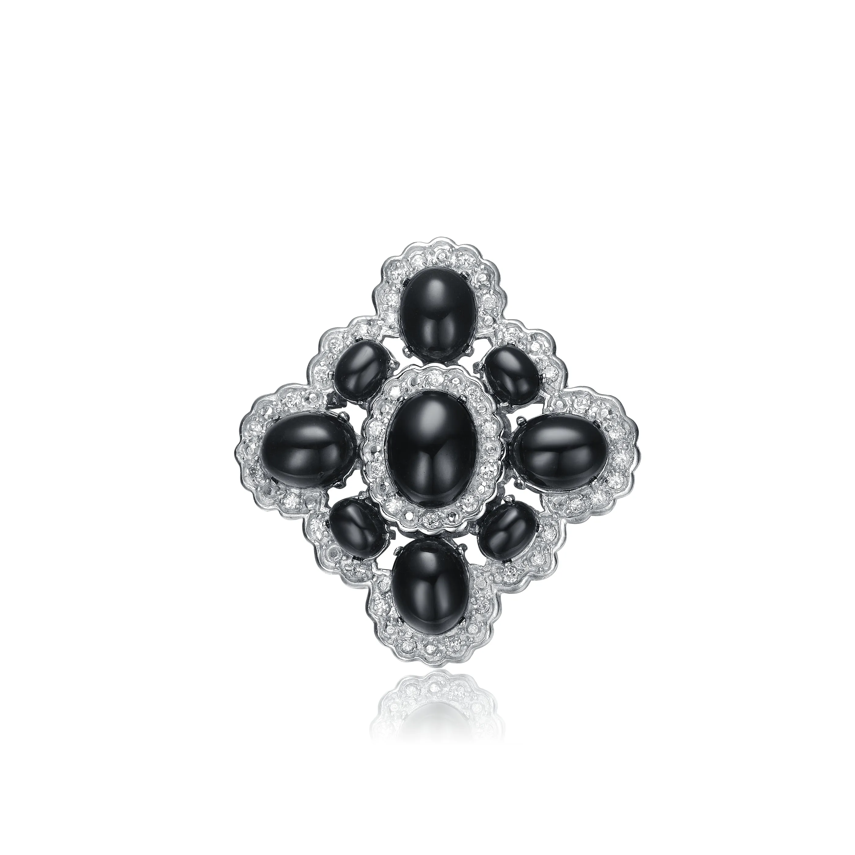 Sterling Silver light blue And White Cubic Zirconia Flower Pin