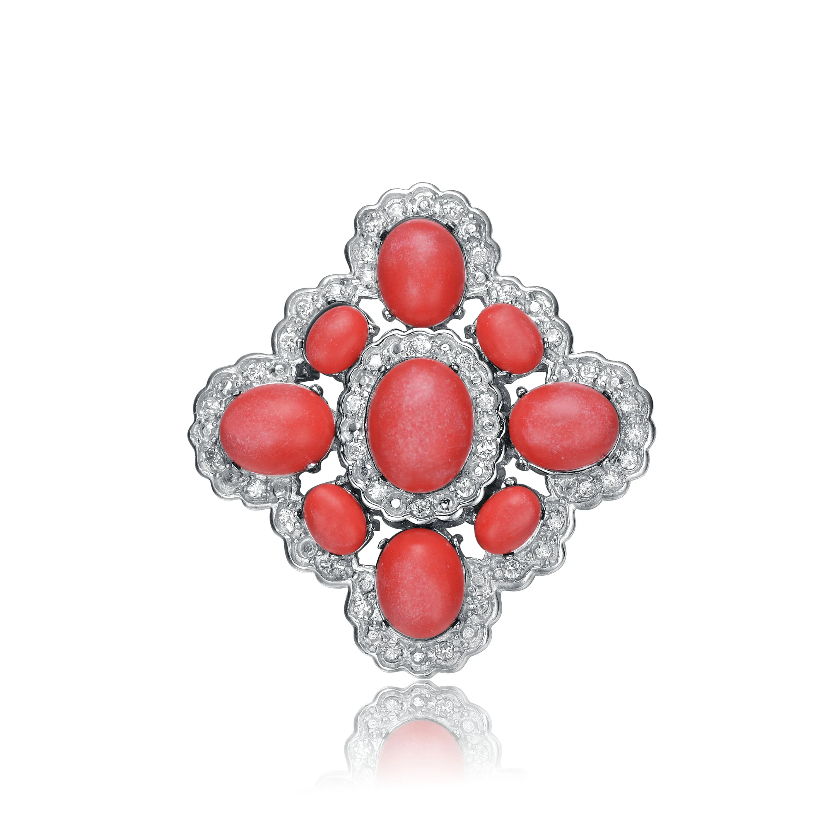 Sterling Silver light blue And White Cubic Zirconia Flower Pin