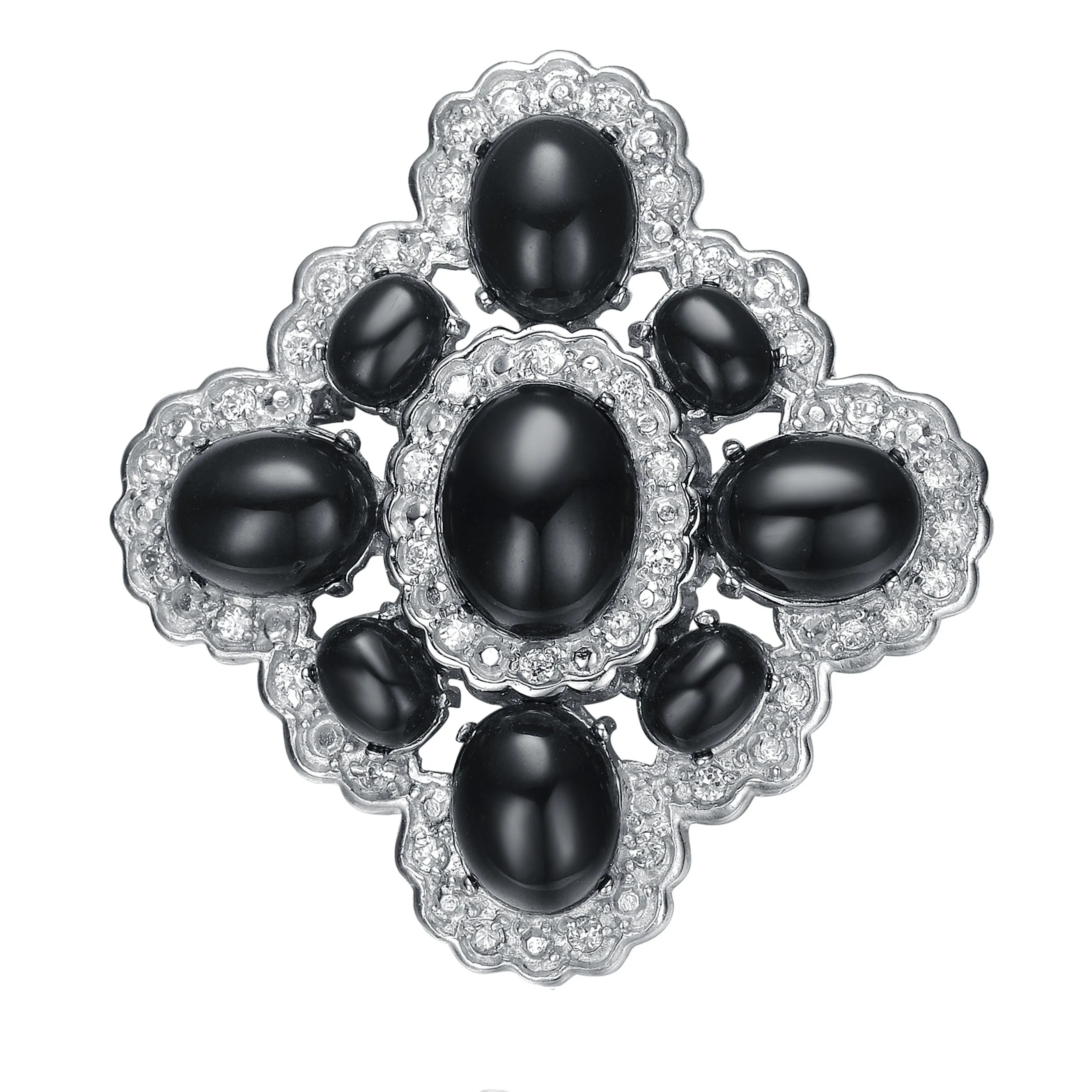 Sterling Silver light blue And White Cubic Zirconia Flower Pin