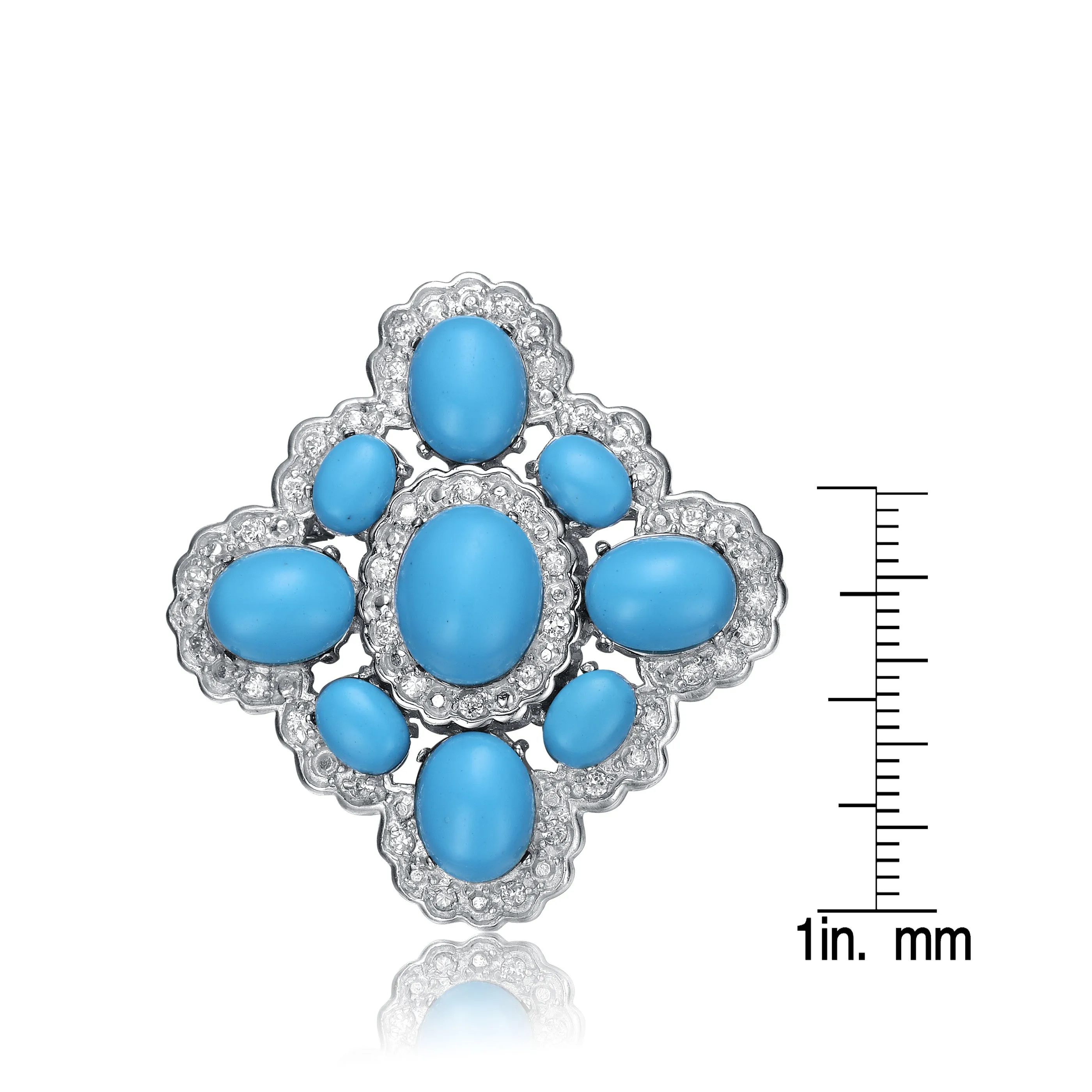 Sterling Silver light blue And White Cubic Zirconia Flower Pin
