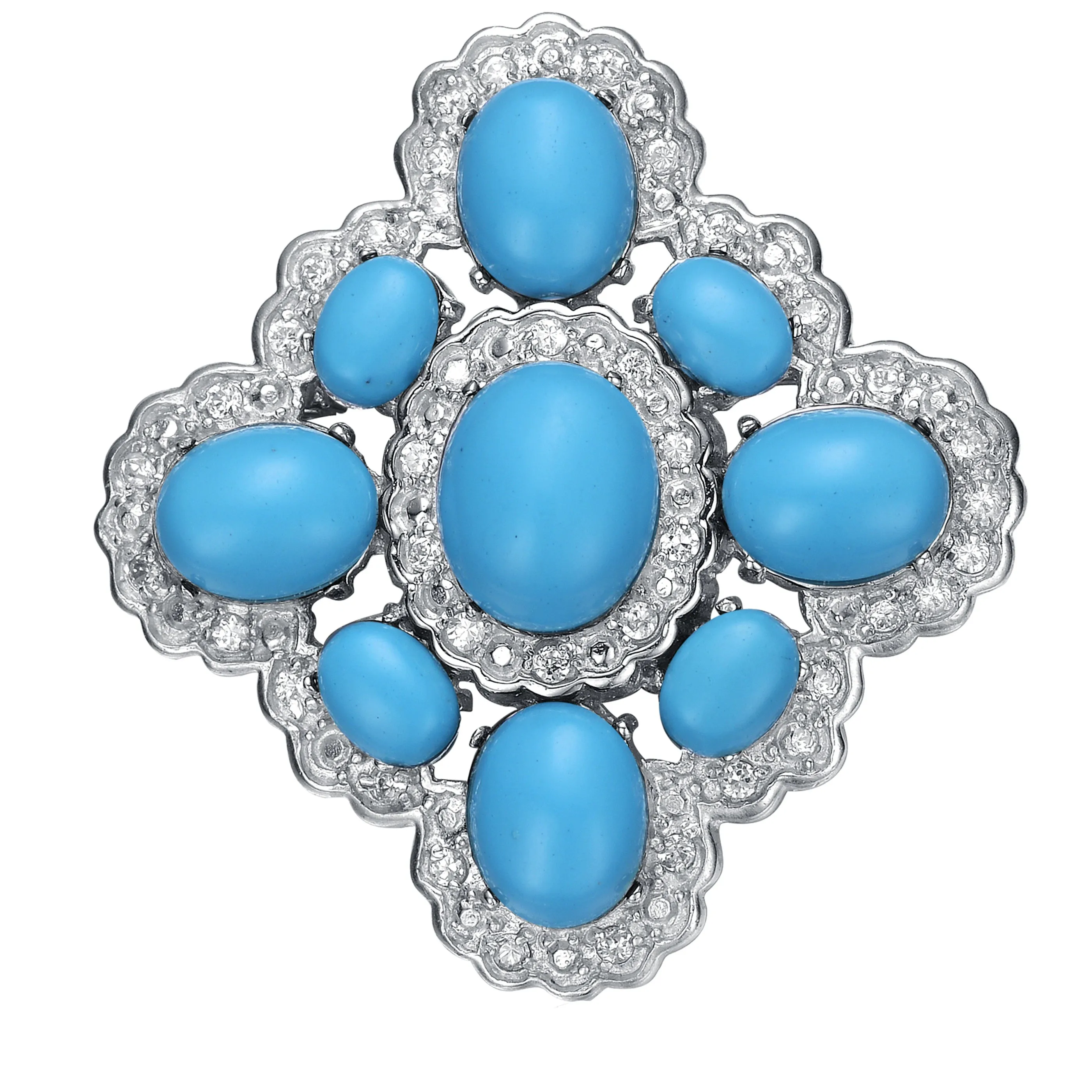 Sterling Silver light blue And White Cubic Zirconia Flower Pin