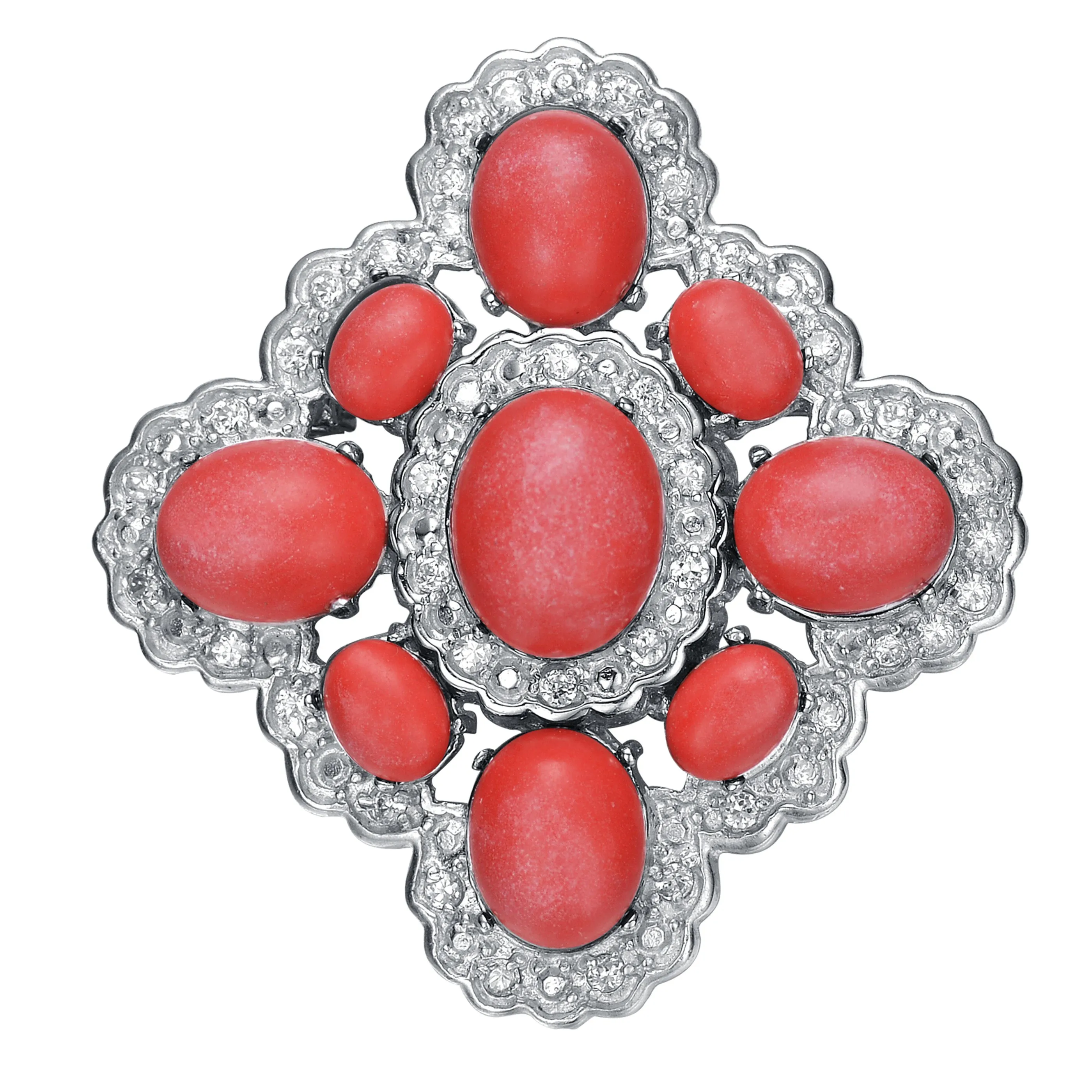 Sterling Silver light blue And White Cubic Zirconia Flower Pin