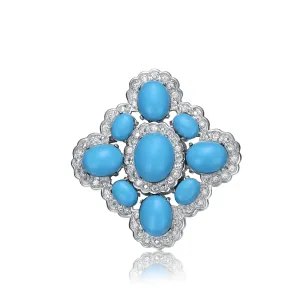 Sterling Silver light blue And White Cubic Zirconia Flower Pin